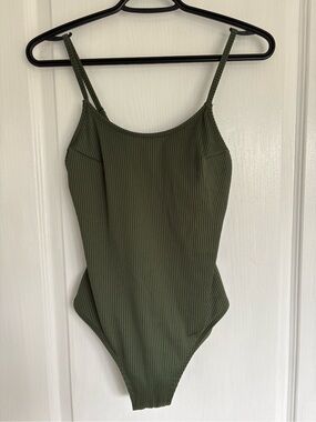 George Olive Green Ribbed Girls One-Piece Swimsuit